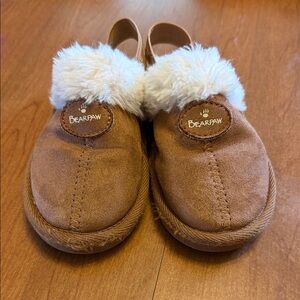 BearPaw Tan Kids Slippers with Cream Fur
